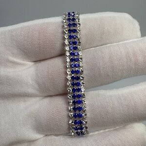 4 Row Blue And Clear Tennis Bridal Wedding Bracelet